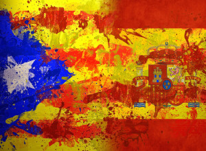 Estelada catalana y bandera española