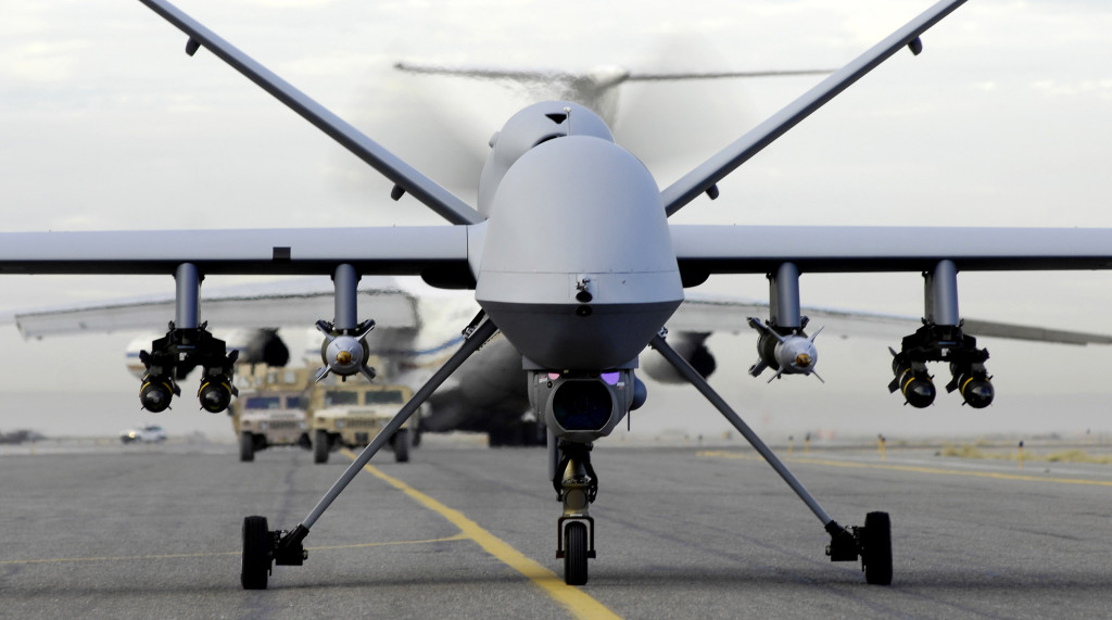 A fully armed MQ-9 Reaper taxis down an Afghanistan runway Nov. 4. The Reaper has flown 49 combat sorties since it first began operating in Afghanistan Sept. 25. It completed its first combat strike Oct. 27, when it fired a Hellfire missile over Deh Rawod, Afghanistan. (U.S. Air Force photo/Staff Sgt. Brian Ferguson)